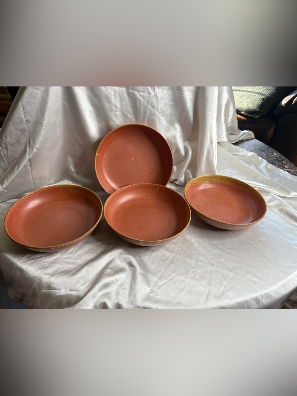 LOT OF 4 OUTDOOR DINING BAMBOO SHALLOW BOWLS